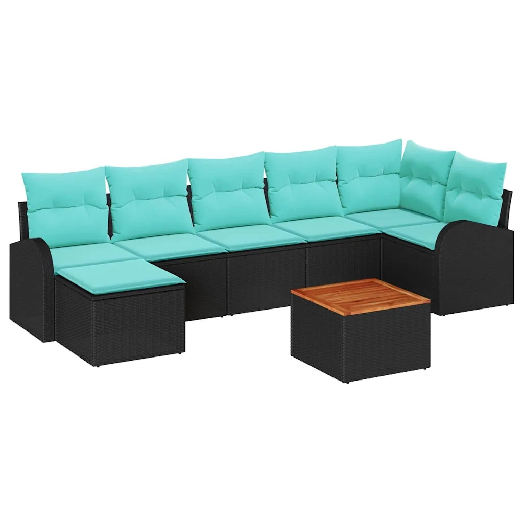 Set Divano da Giardino 8 pcs Nero e Turchese polyrattan 3356282