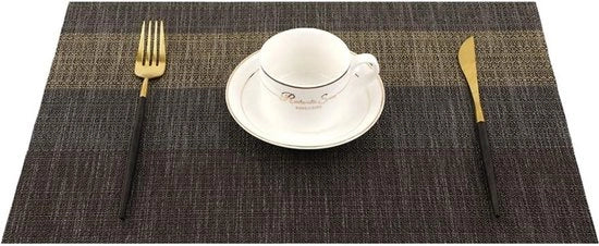 Set di tovagliette per tavolo da 6 pezzi, lavabile, PVC, antiscivolo, resistente al calore per uso domestico, ristorante, 30 x 45 cm (oro/nero)