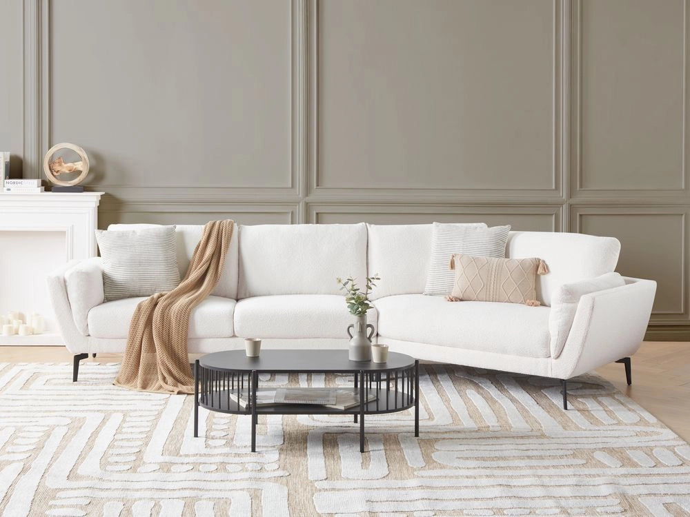 Divano a 3 posti in tessuto bouclè bianco con schienale imbottito elegante moderno minimalista