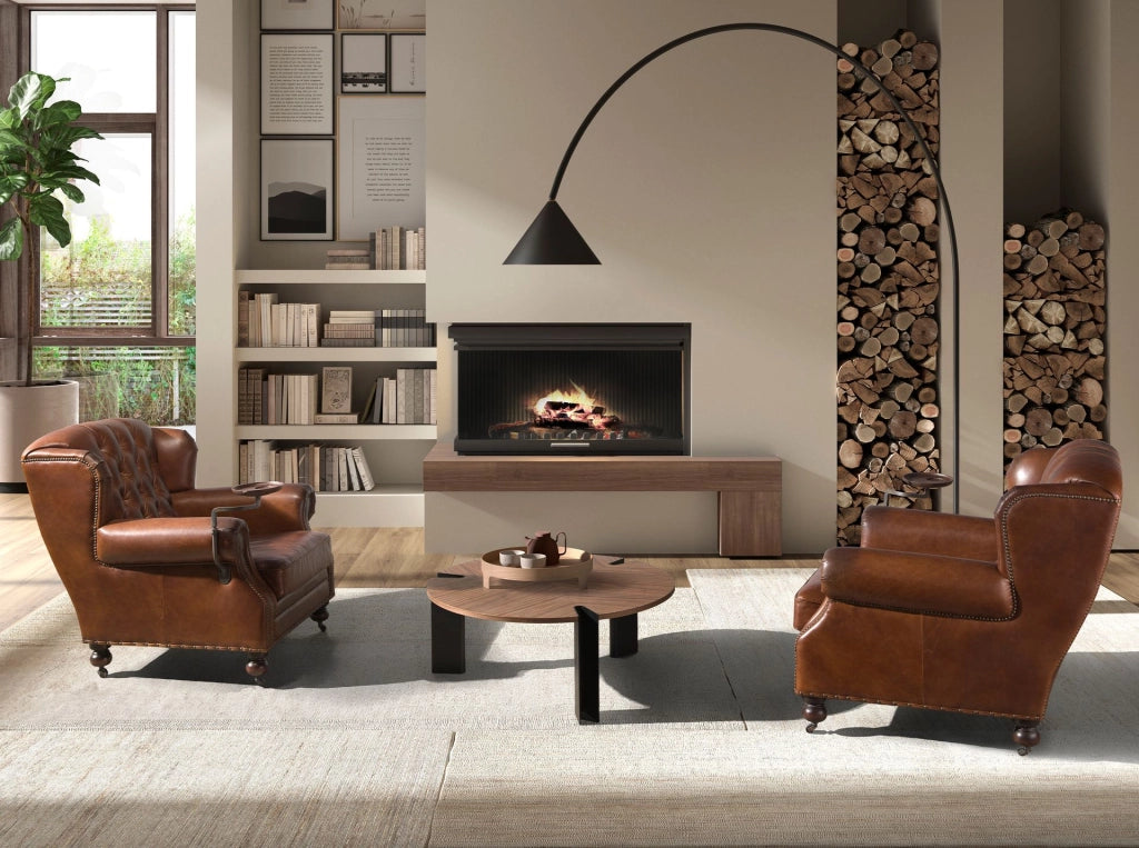 Poltrona Chester in pelle marrone cognac