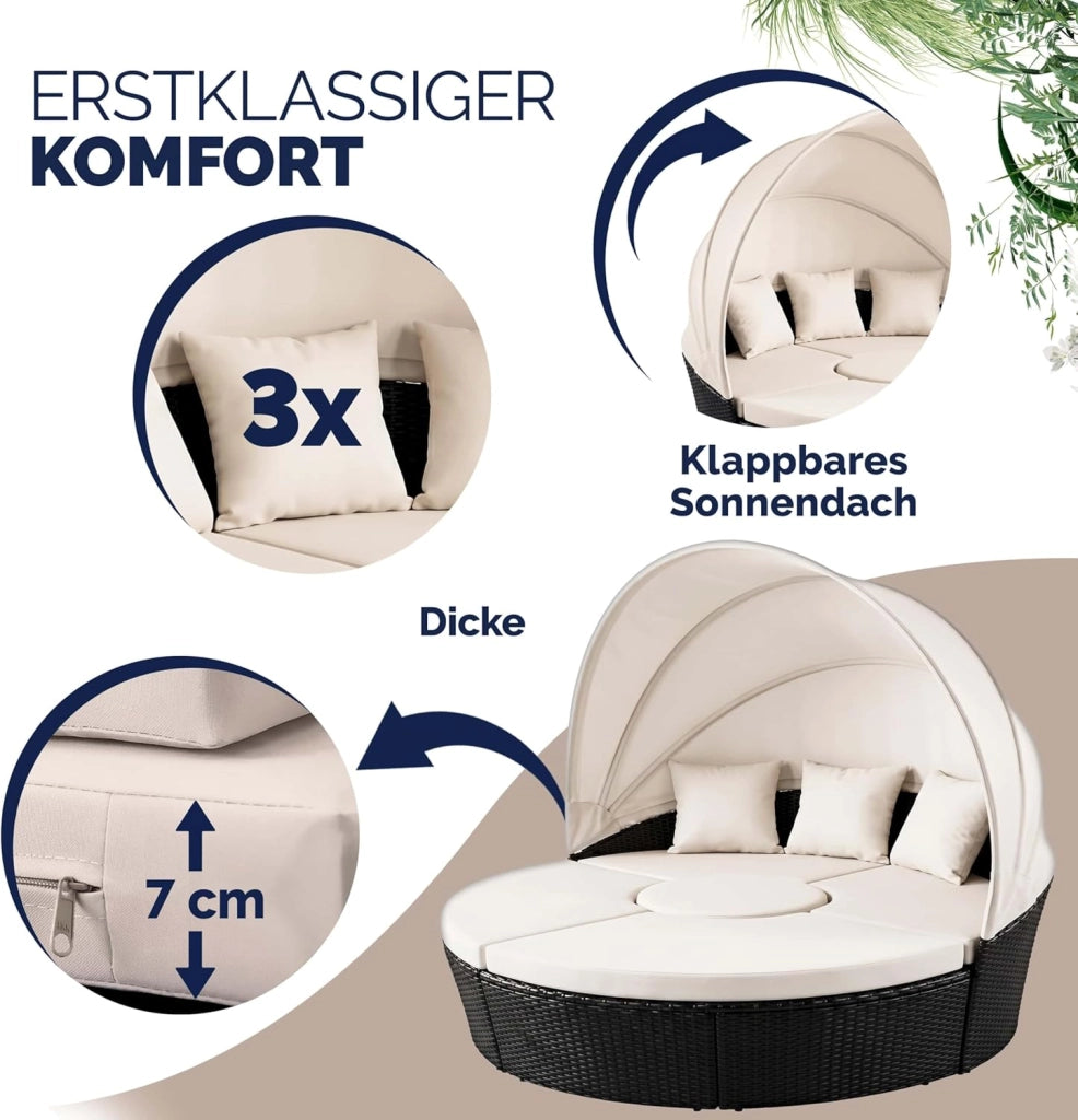 ® Lettino Prendisole Isola Polyrattan Sdraio da Giardino con Tavolo 185 cm Set Mobili Lounge per Esterno Divano Letto da Spiaggia Salottino