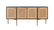 Credenza in legno e ante in rattan intrecciato con gambe in metallo