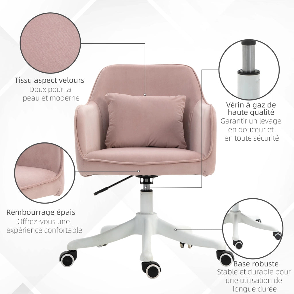 Poltrona da ufficio massaggiante in velluto con cuscino lombare ¨C zephmum ¨C regolabile in altezza, girevole 360¡ã, rosa polvere
