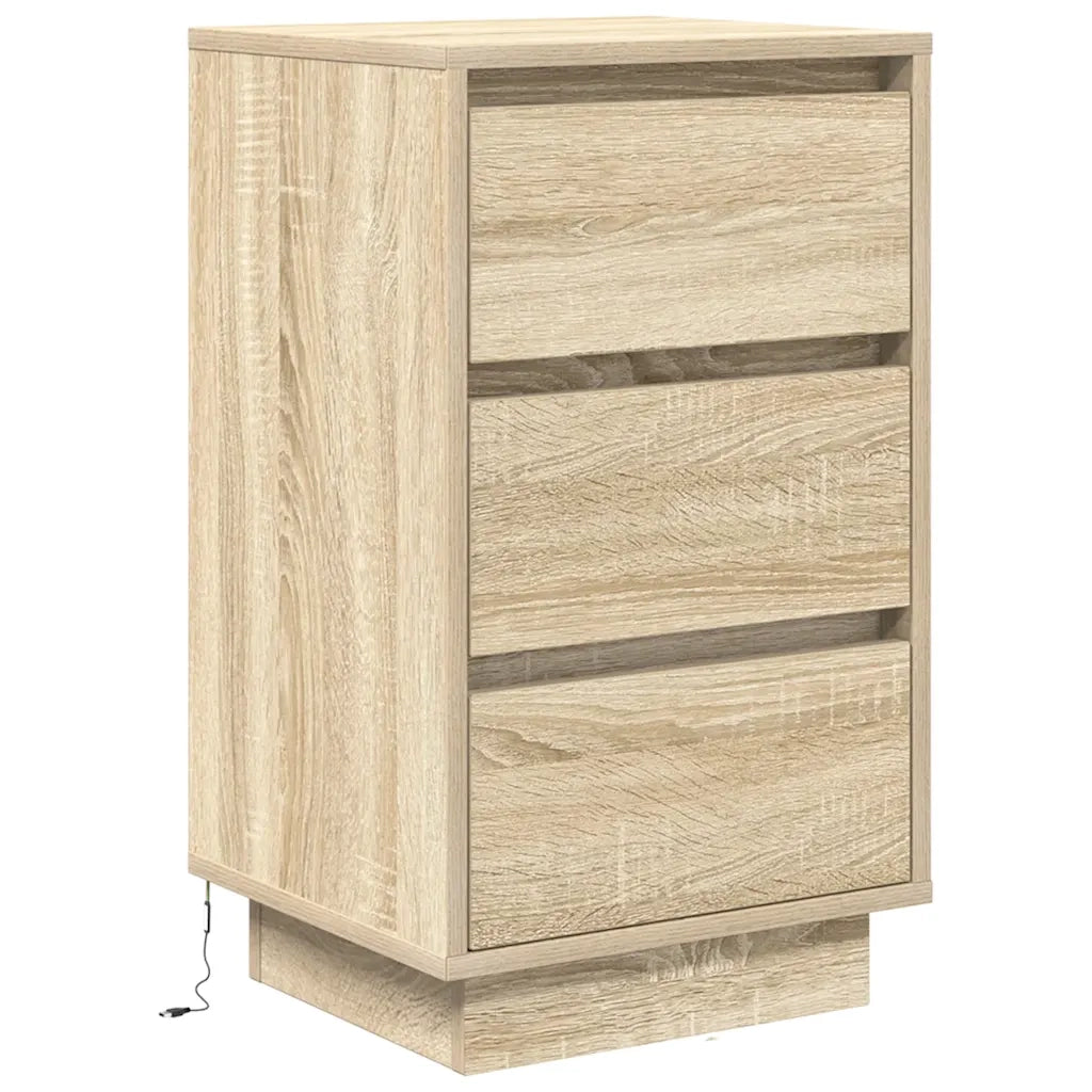 Comodino con Luci LED-Tavolino da notte Rovere Sonoma 38x34x65 cm