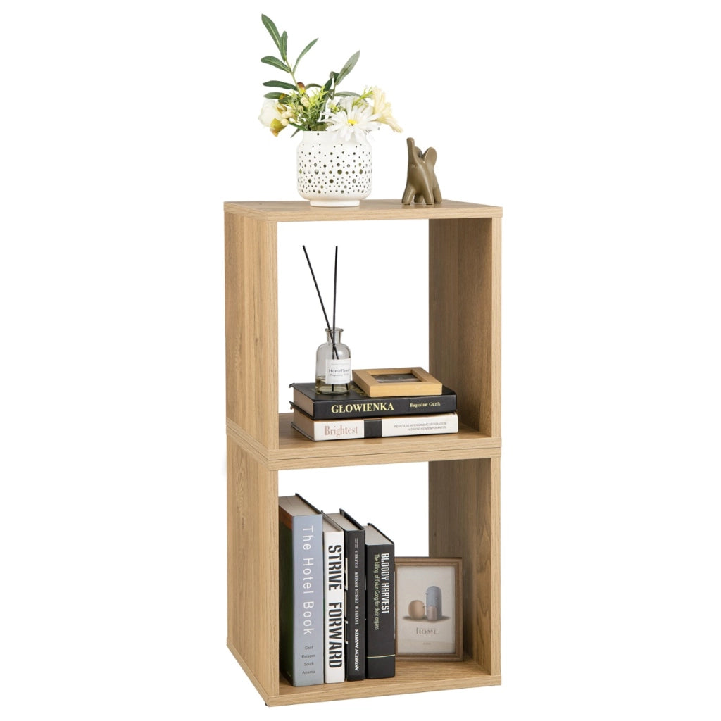 Set di 2 organizzatori a cubo da pavimento, 2 cubi modulari fai da te per il soggiorno lo studio Legno naturale-Tavolini