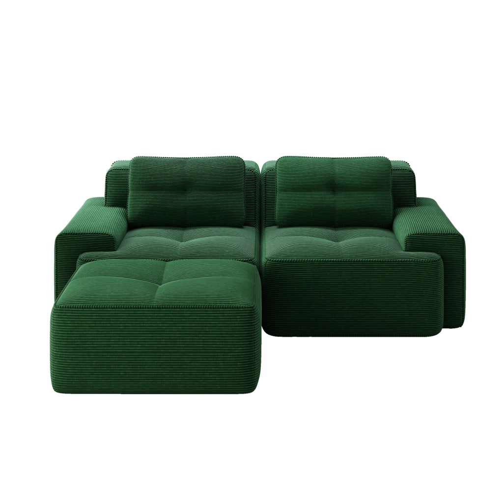 Divano modulare con seduta profonda in corduroy verde
