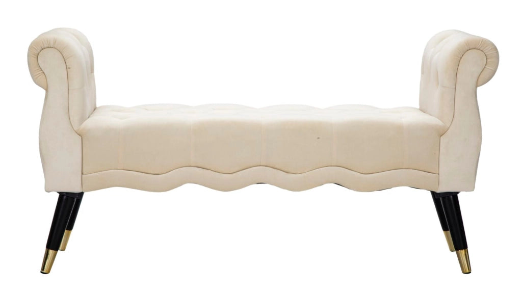 Panchetta Paris 120x40x60 cm in Legno Spugna Metallo e Poliestere Crema Nero e Oro