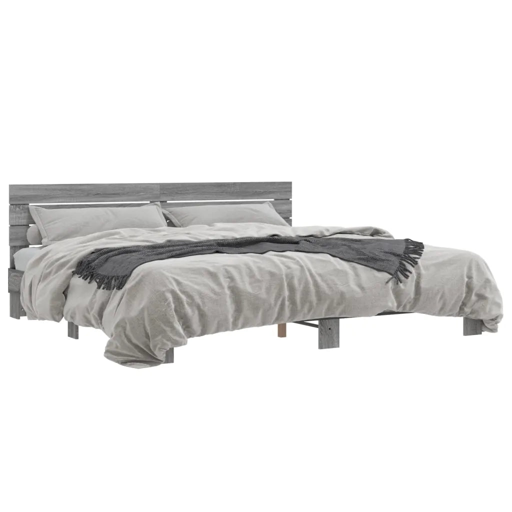Letto matrimoniale | Letto per adulti | Giroletto Grigio Sonoma 200x200 cm in Legno Multistrato Metallo