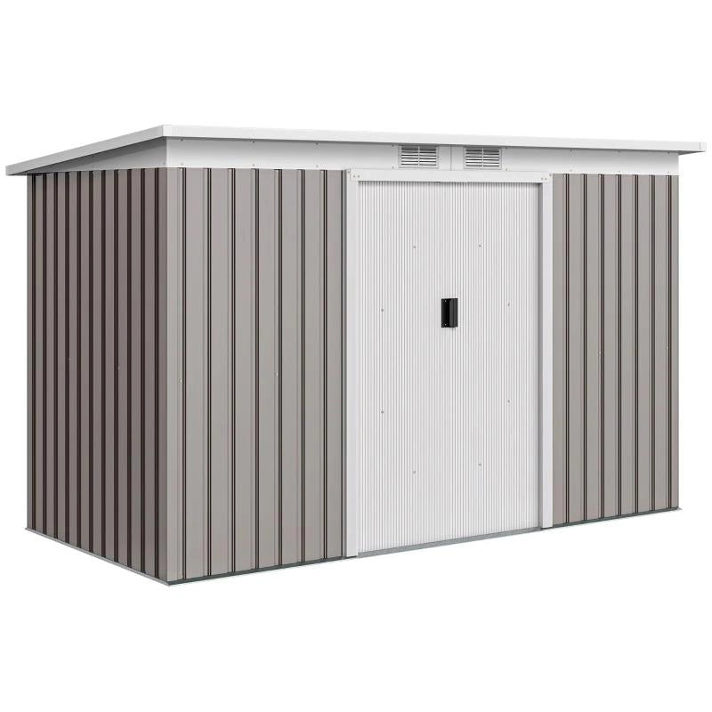 RIPOSTIGLIO DA GIARDINO IN ACCIAIO CON 2 PRESE D'ARIA E 2 PORTE SCORREVOLI, 280X130X172 CM, GRIGIO CHIARO