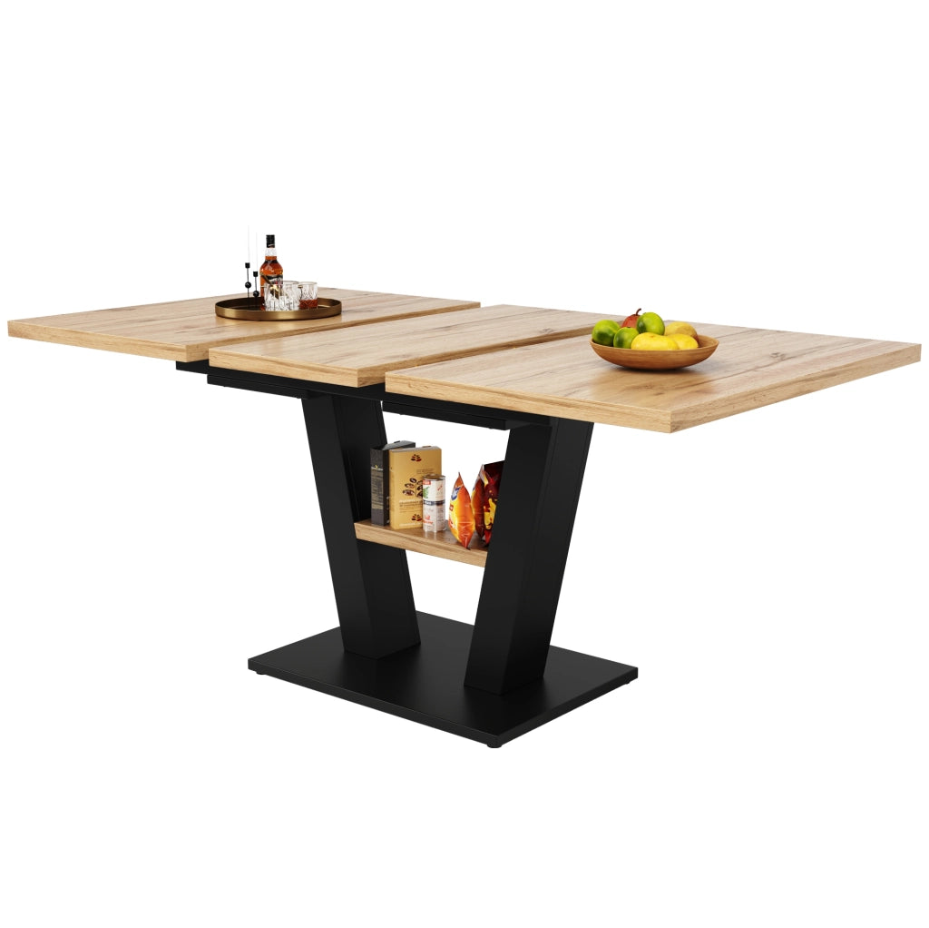 Tavolo da pranzo 118x70x75 cm; allungabile con gambe incrociate; MDF; nero e colore naturale