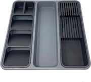 Organizzatore di cucina a 7 compartimenti con l'organizzatore di carrello in plastica per uso domestico, ufficio e contenitore antiscivolo per utensili da tavola (grigio/nero).