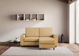 Divano 2 Posti con Pouf 148x155x85 cm Sakar in Tessuto Ocra