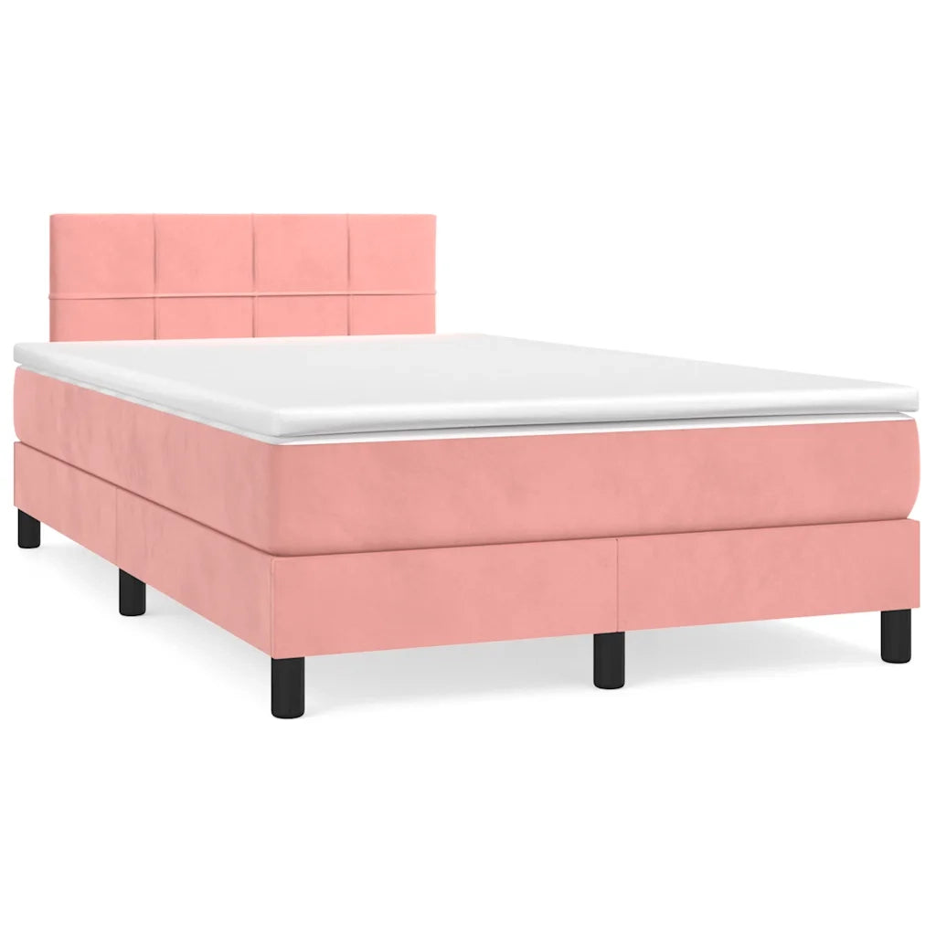 Letto a Molle con Materasso e LED Rosa 120x190 cm in Velluto