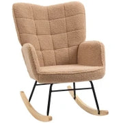 Poltrona a Dondolo Imbottita in Legno e Acciaio con Rivestimento Bouclé, 71x98x101 cm, Marrone