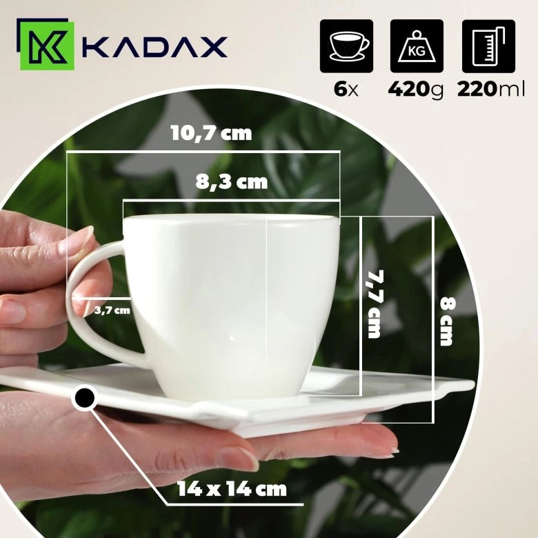 Set di 6 tazze da caffè bianche KADAX da 220 ml in porcellana, idea regalo.