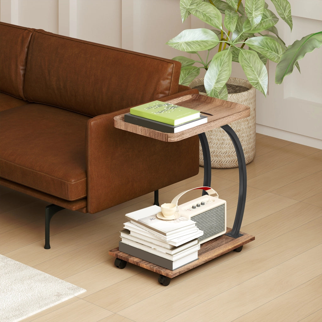 Tavolino con Ruote Forma C ¨C Xylo ¨C Marrone e Nero 52x34x60 cm
