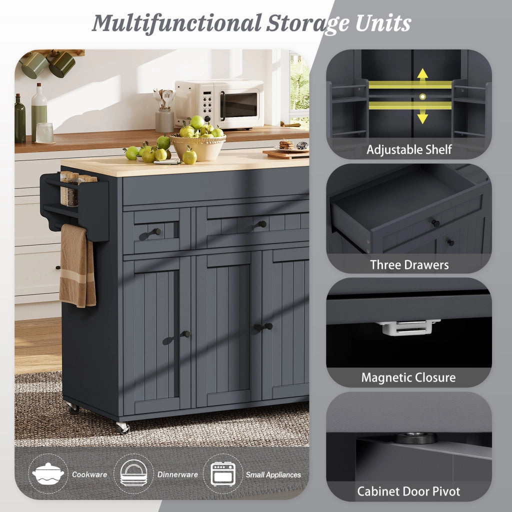Isola cucina con 3 cassetti; ripiani regolabili e piano estraibile per cucina; in MDF; grigio