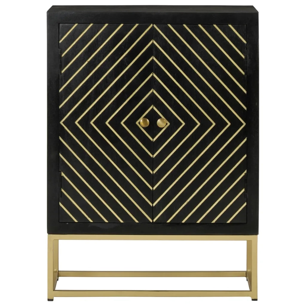 Credenza con 2 Ante-Buffet Nero e Oro 55x30x75 cm Legno Massello Mango