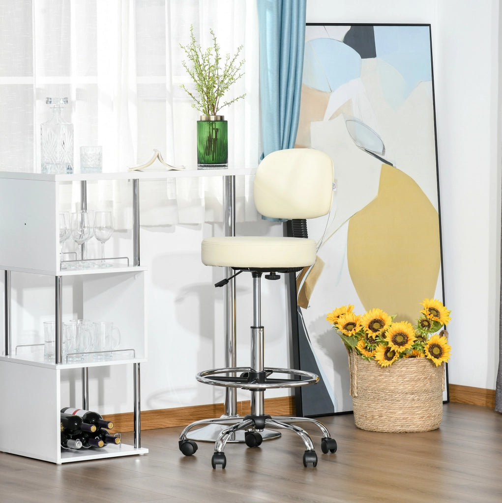 Sgabello da bar 56x57x104-127 cm regolabile con rotelle in acciaio beige
