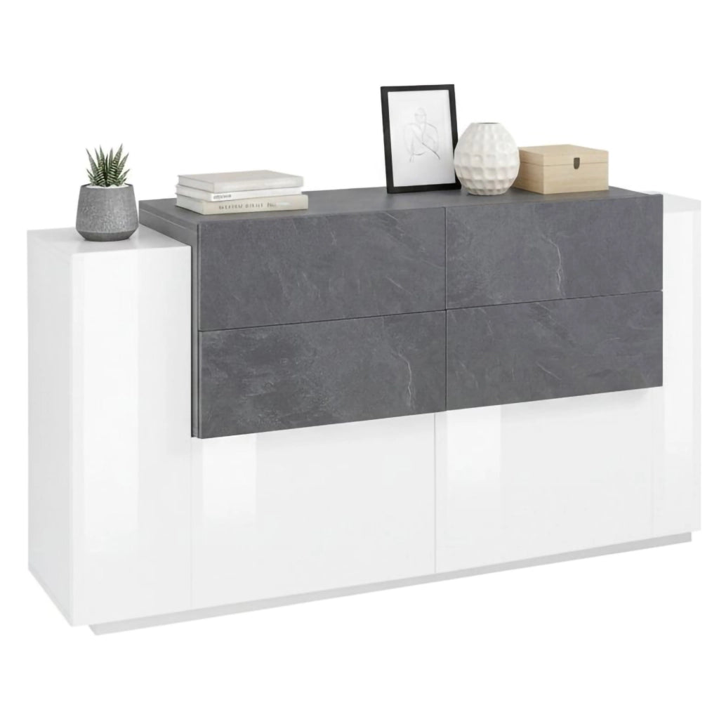 Madia Ashi, Credenza 2 Ripiani Made in Italy, 160x45x86h cm Bianco Lucido