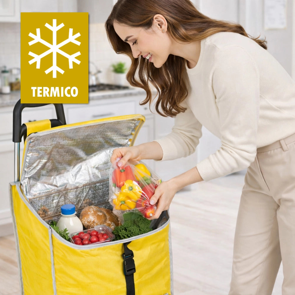 Carrello Trolley Frigo Modello Zeus Giallo Ruote e Manico Ergonomico 35x30x90cm