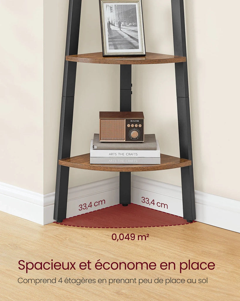 Libreria angolare retrò 34 x 34 x 125 cm mobile contenitore angolare a 4 ripiani per casa soggiorno camera da letto balcone marrone 12_0005630