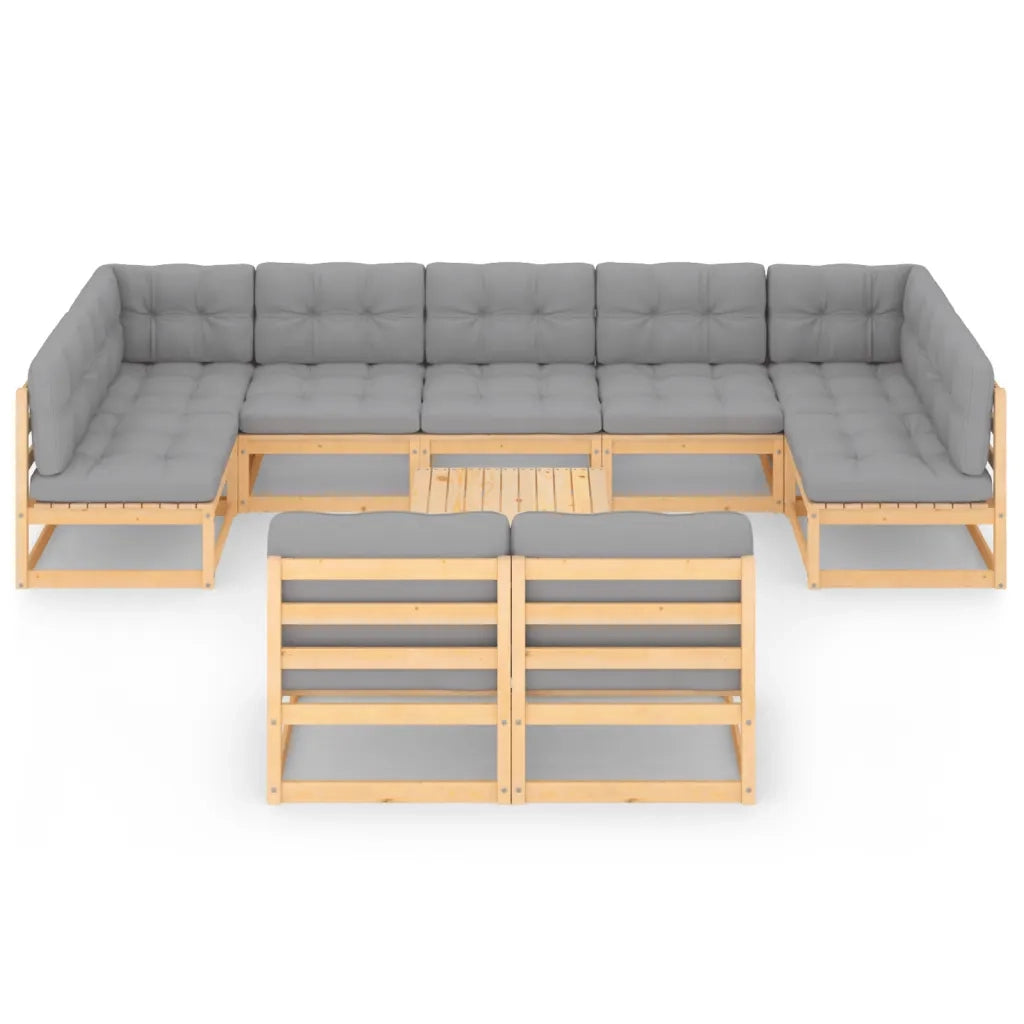 Set Salotto Giardino 10pz Cuscini Antracite Legno Massello Pino 3077219
