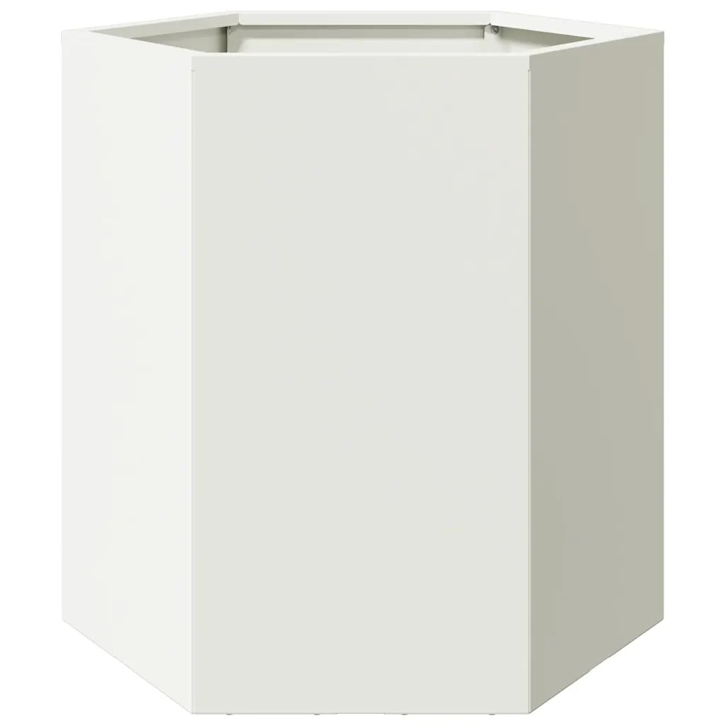 2 pz Fioriere | Cassetta per fiori | Vaso da Giardino Esagono Bianco 46x40x45 cm Acciaio