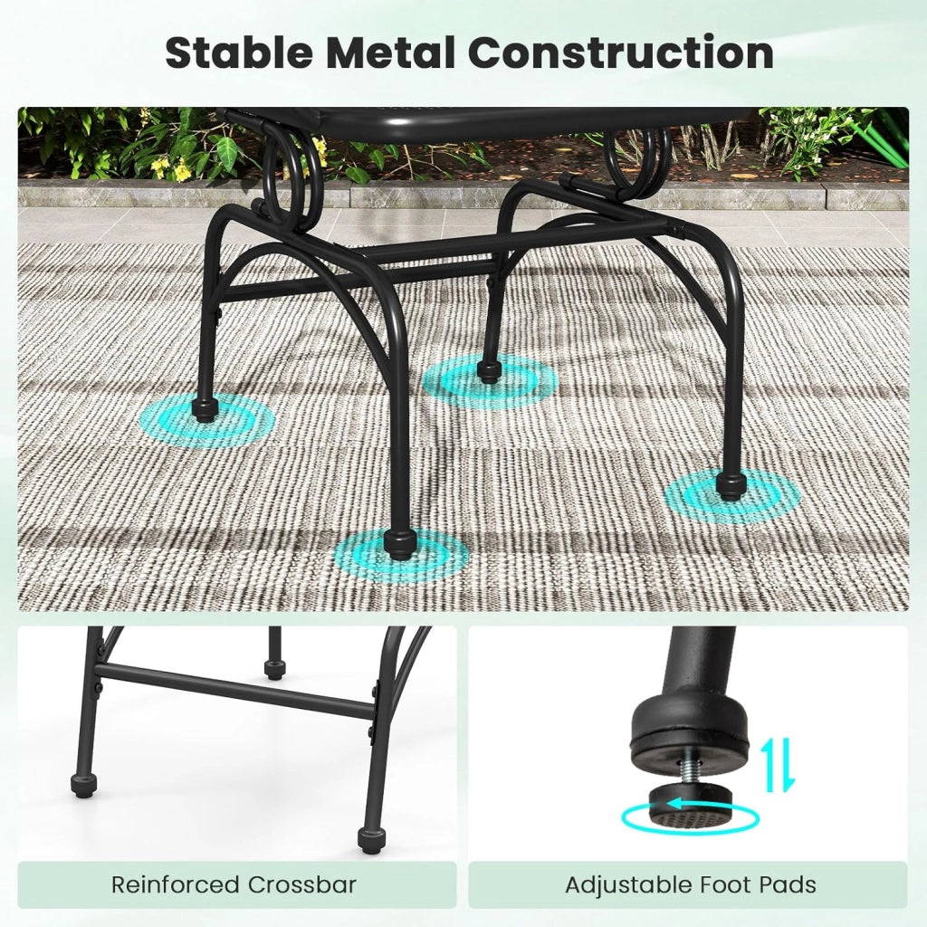 Set di 2 sedie a dondolo, schienale ergonomico, seduta in rete metallica, cuscinetti regolabili, sedia a dondolo per giardino, balcone, bordo piscina, capacità 150 kg, colore nero