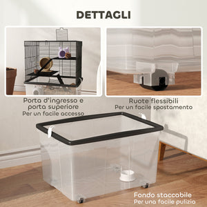 Gabbia per Criceti a 3 Piani 58x43x74 cm con Rampe e Accessori Nero