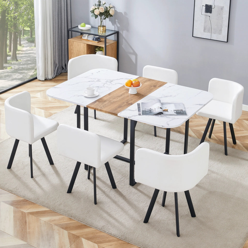 Tavolo da pranzo allungabile con 4 sedie salvaspazio, struttura in MDF e metallo, per cucina e soggiorno, bianco e nero