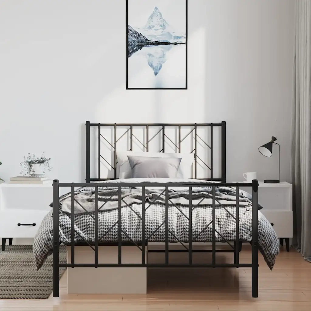 Giroletto con Testiera e Pediera Metallo Nero 100x200 cm 374450