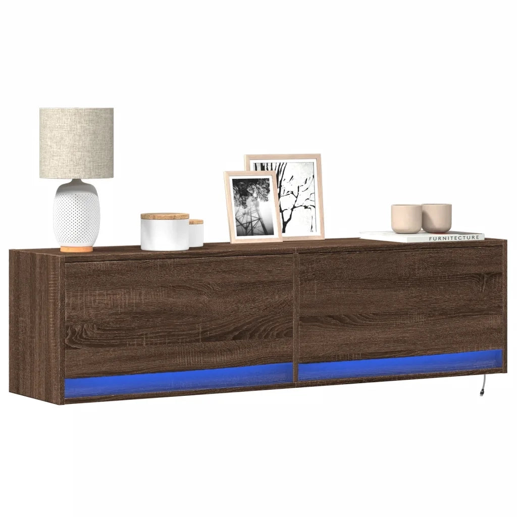 Mobile TV a Parete con Luci LED Rovere Marrone 140x31x38 cm 852375