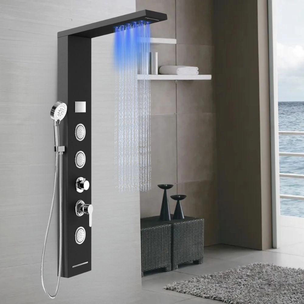 Colonna doccia shine acciaio 4 funzioni luce led display temperatura 2 finiture *** finitura- nero, confezione 1