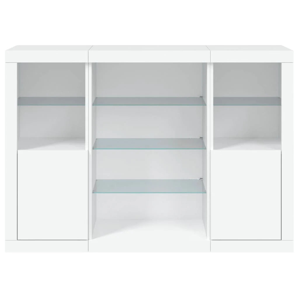 Buffet credenza cassettiera mobiletto mobile contenitore organizer per cucina soggiorno salotto con luci a LED 3 pezzi legno ingegnerizzato bianco 02_0037196