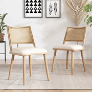 Set di 2 sedie da pranzo con seduta in PU e schienale in rattan; beige