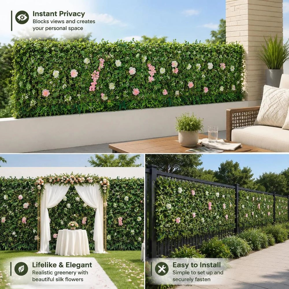Artificial Luxury‌ Flower Wall Backdrop, 2 PCS, Each Panel 2 X 8 Ft, Gorgeous 3D Silk Floral Backdrop Pet Friendly, Easy Installation Flower Wall Panel For Wedding, Event, Party And Home Decor