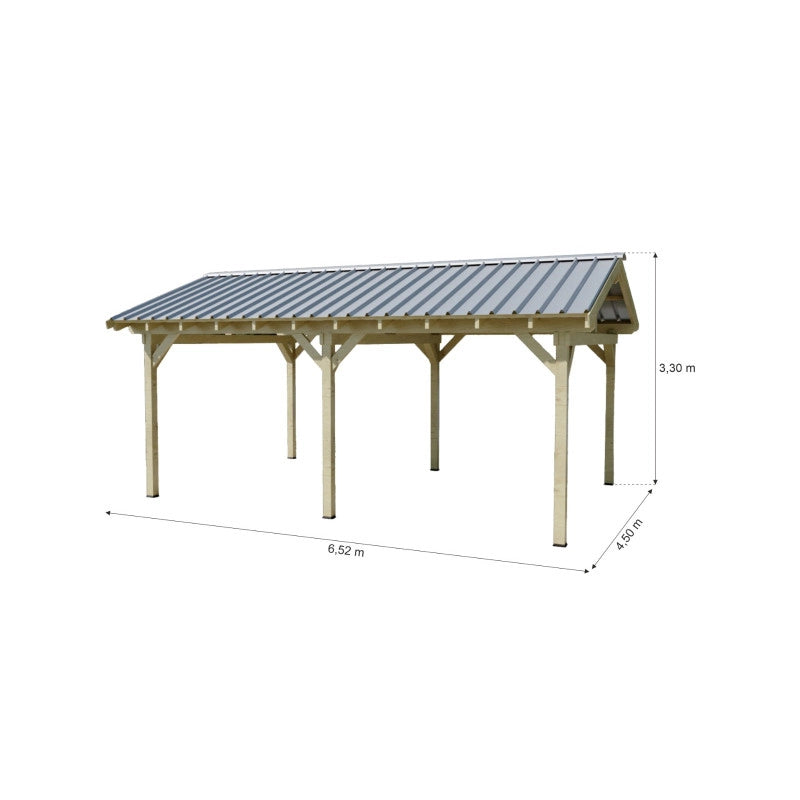 Tettoia posto auto in legno abete 390x596 cm – Altezza 330 cm – Carport con copertura acciaio zincato – 2 posti auto – KA4565BA Foresta