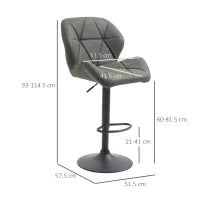 Set 2 Sgabelli da Bar con Altezza Regolabile, Base in Metallo e Seduta in Finta Pelle, Sgabelli con Schienale e Poggiapiedi, 51.5x57.5x93-114.5 cm, Verde Militare