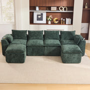 Divano Modulare 4 Posti con Poggiapiedi ¨C MINIMAL ¨C Verde Scuro, Chenille, Cuscini, Portabicchieri
