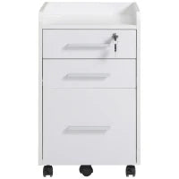 Schedario da Ufficio con 3 Cassetti, 5 Ruote, Cassettiera Ufficio con Serratura e 2 Chiavi per Lettera/Legale/Formato A4, Armadietto Verticale per Studio, 39.2x40x65.4 cm, Bianco