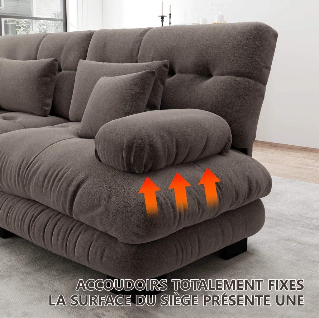Divano Modulare Angolare a U in Chenille Vintage Marrone con Ottomani Abbinati