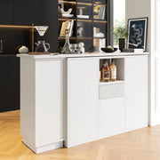 Bancone bar girevole 210x30x100.9 cm con design rotante e piano effetto marmo in MDF bianco