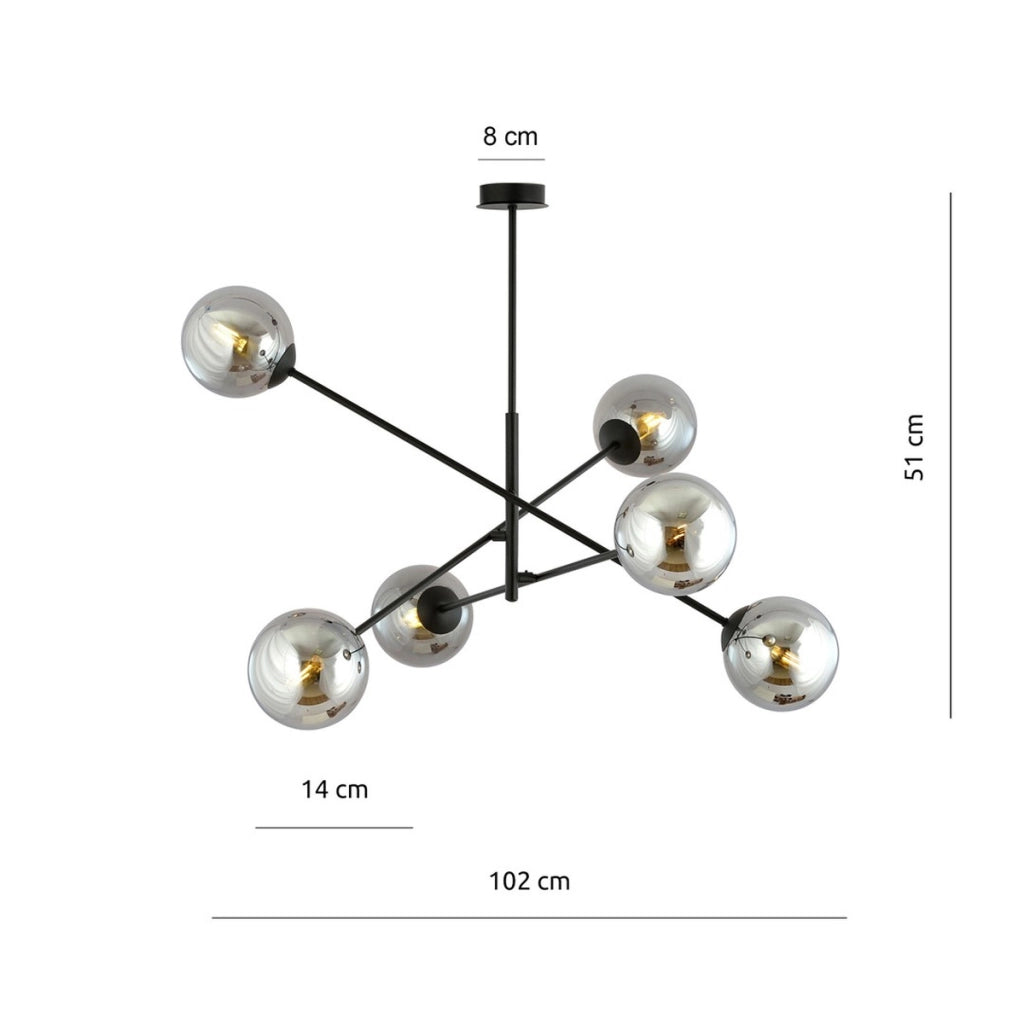 Lampada a sospensione Linear in acciaio nero e vetro grafite