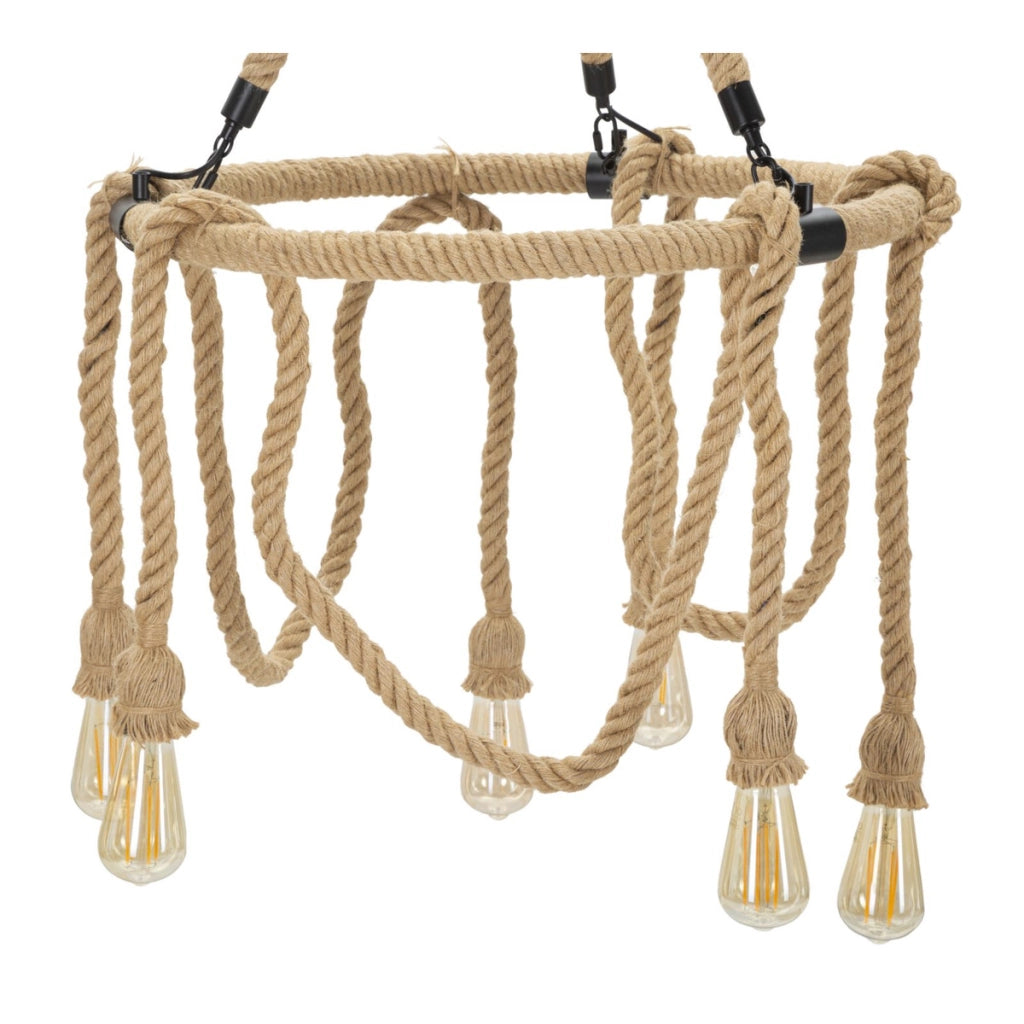 Lampada a Sospensione VKH75, Marrone, Corda, 64x64x90 cm