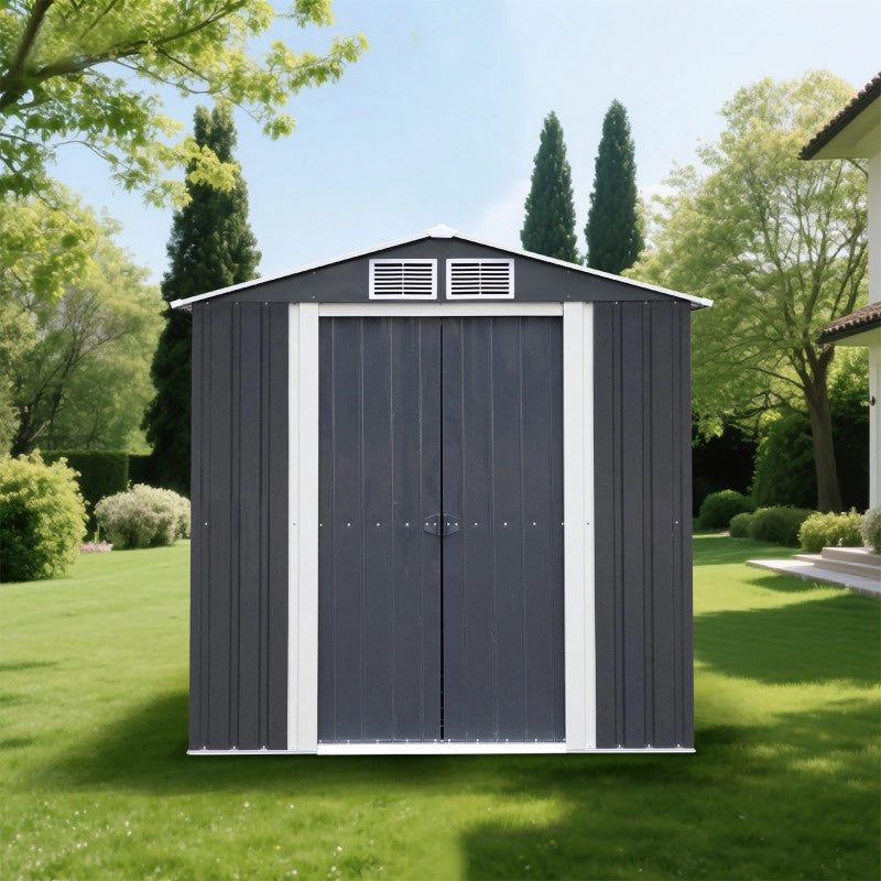 Casetta da giardino in metallo 195x131 cm – Capanno con superficie 2,55 m² – Tetto due falde – Doppia porta 75 cm – AM2013.2 Foresta