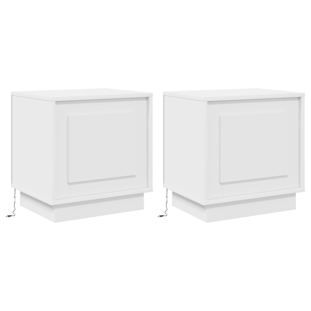 Comodini con Luci LED 2 pz Bianco 44x34,5x45 cm