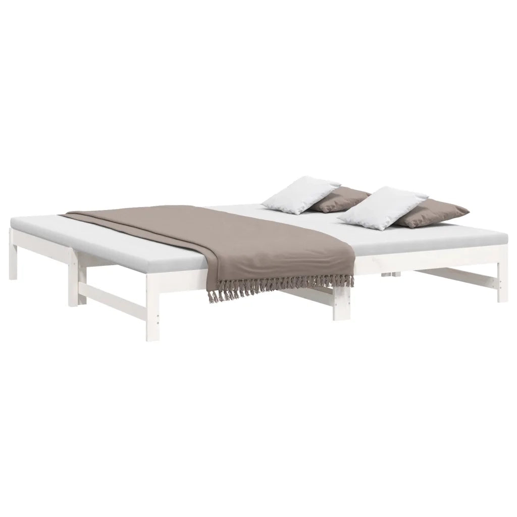 Letto matrimoniale | Letto per adulti | Dormeuse Estraibile Bianca 2x(100x200)cm Legno Massello di Pino