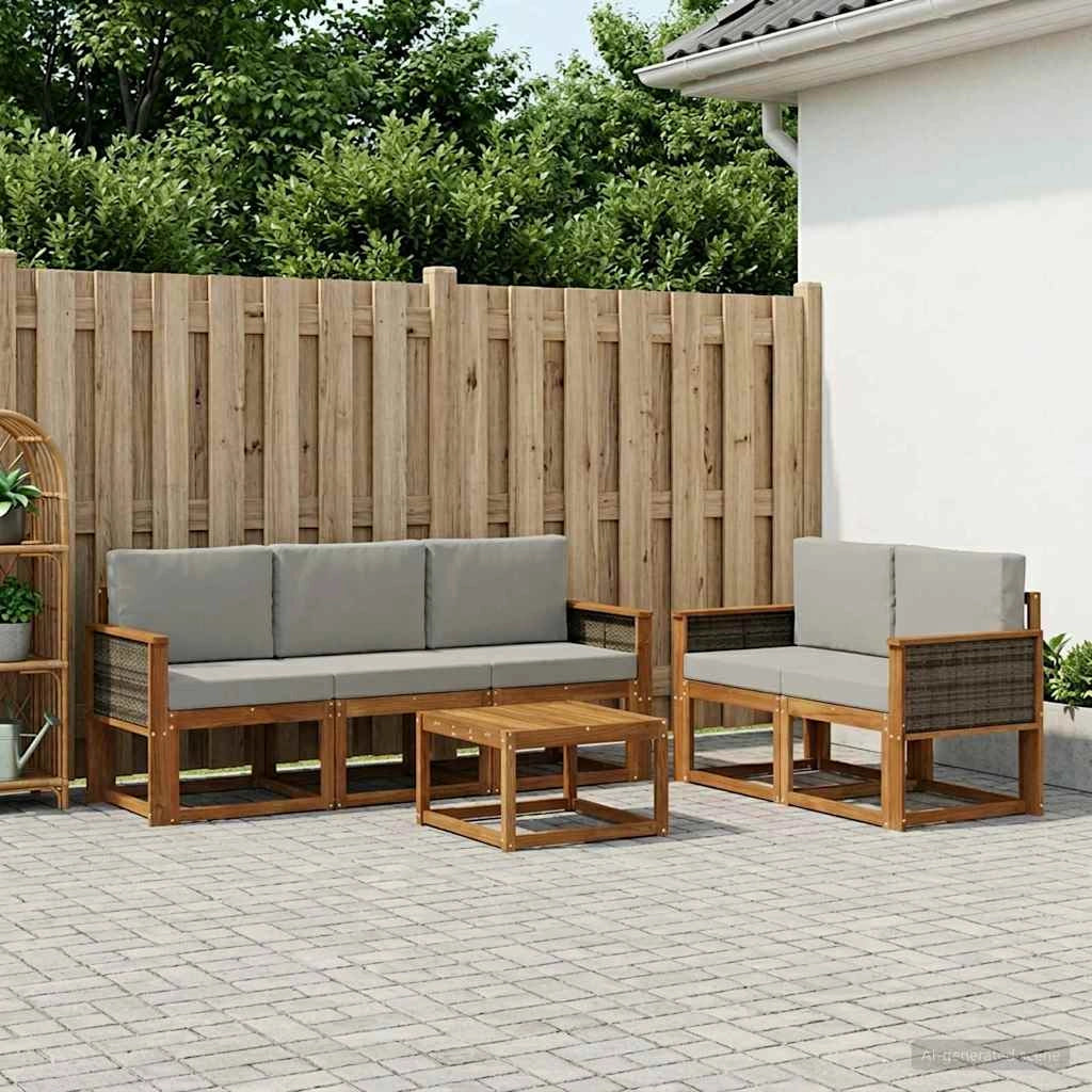 Set di divani da esterno 6 pz Naturale e Grigio Chiaro 3384987