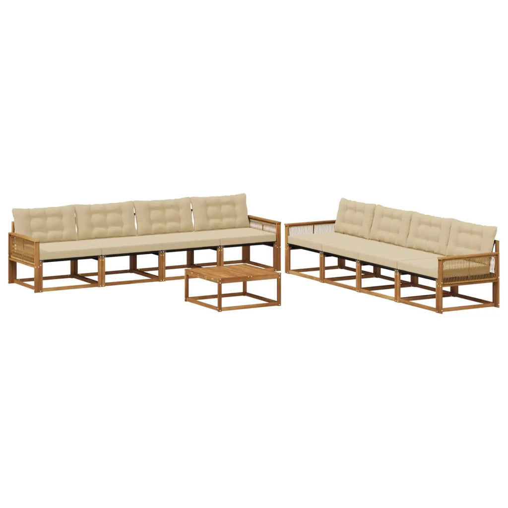 Set di divani da esterno con cuscino 9 pcs Naturale e Beige